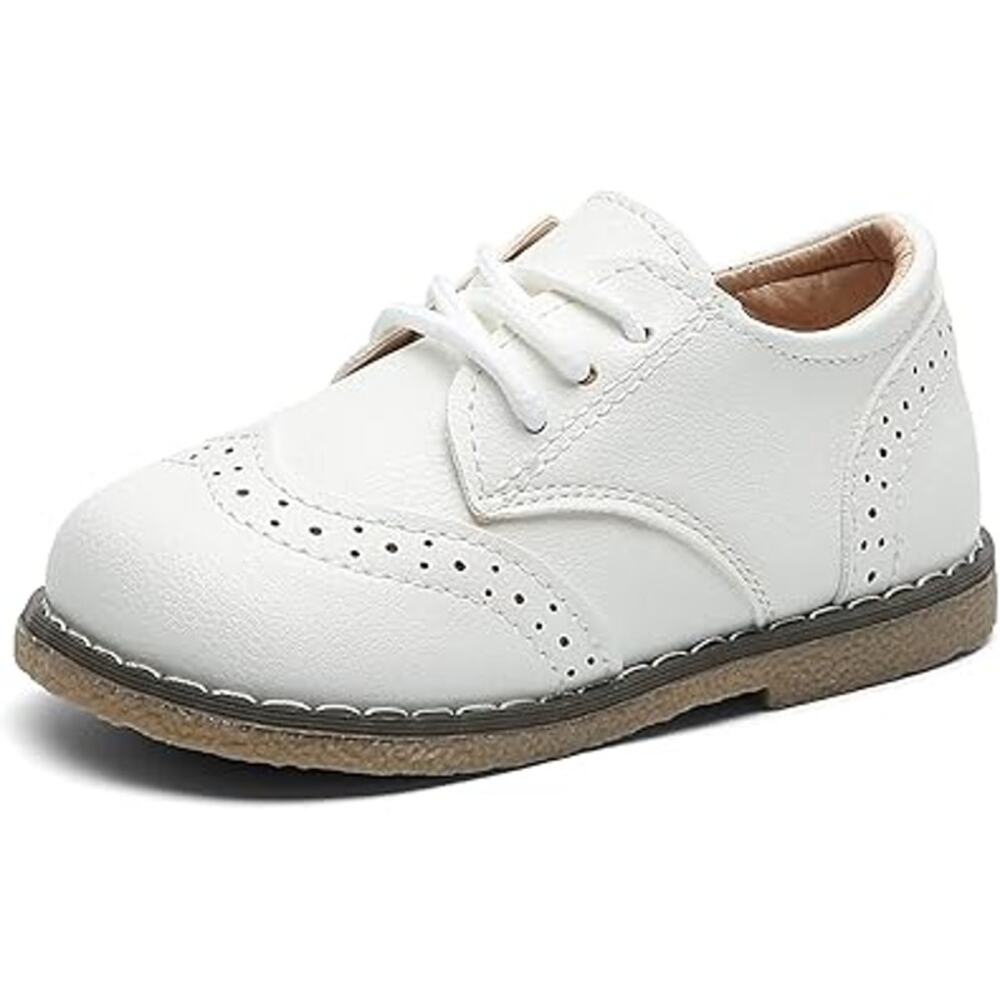New Dadawen Toddler Boys Size 6.5 Whote Lace Up Loafers Oxford Dress Shoes